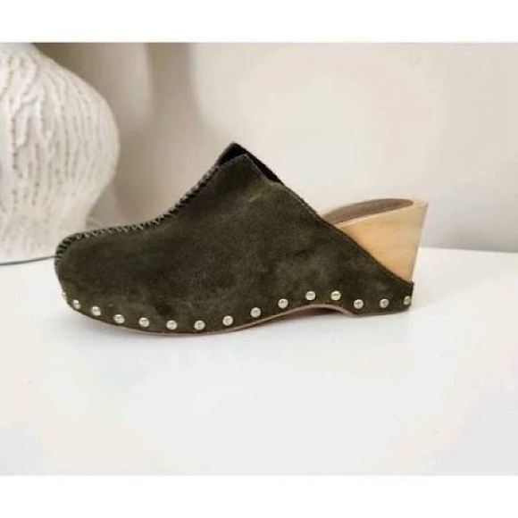 Kelsi Dagger Brooklyn Journal Olive Suede Studded Clogs Size 9 - Picture 4 of 8